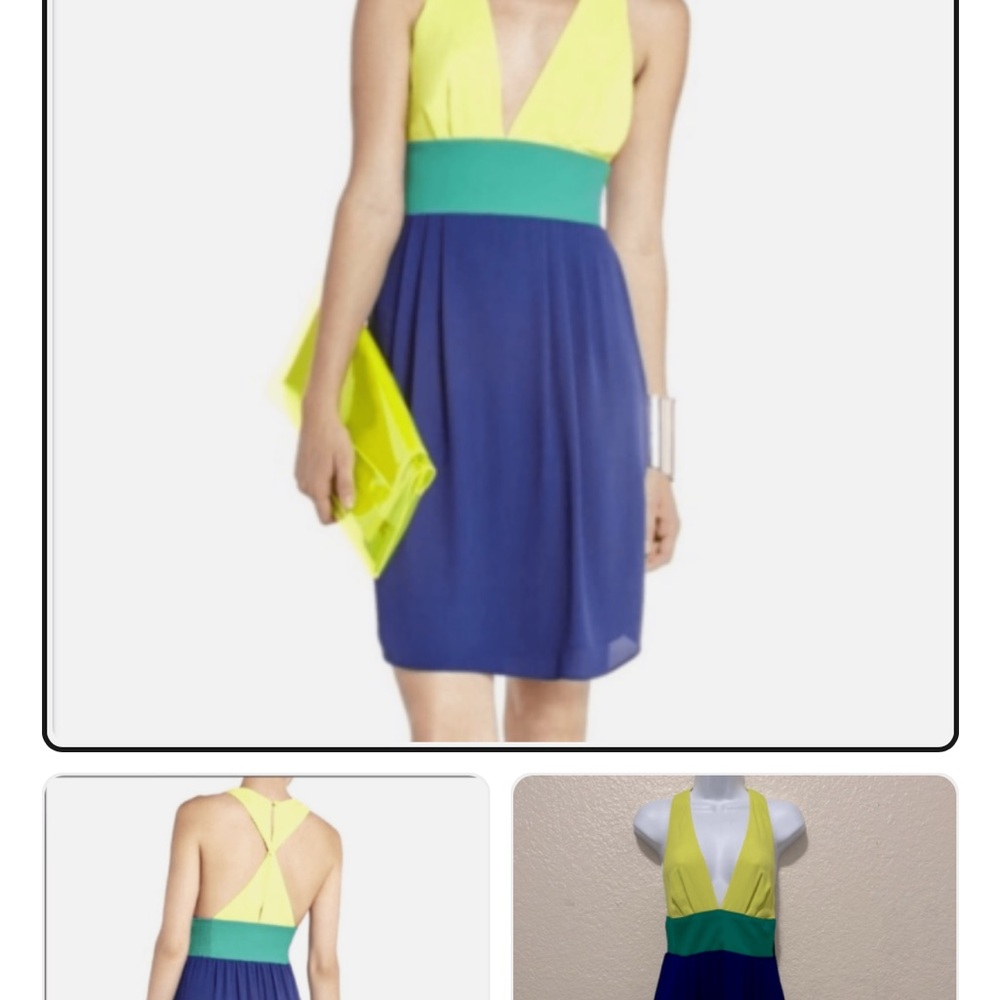 BCBG Colorblock Halter Dress - Yellow, Green, Blue